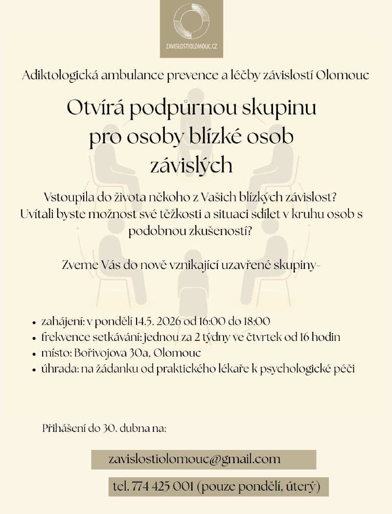 Od 14. 5. 2026 otevíráme podpůrnou skupinu pro osoby blízké osob závislých